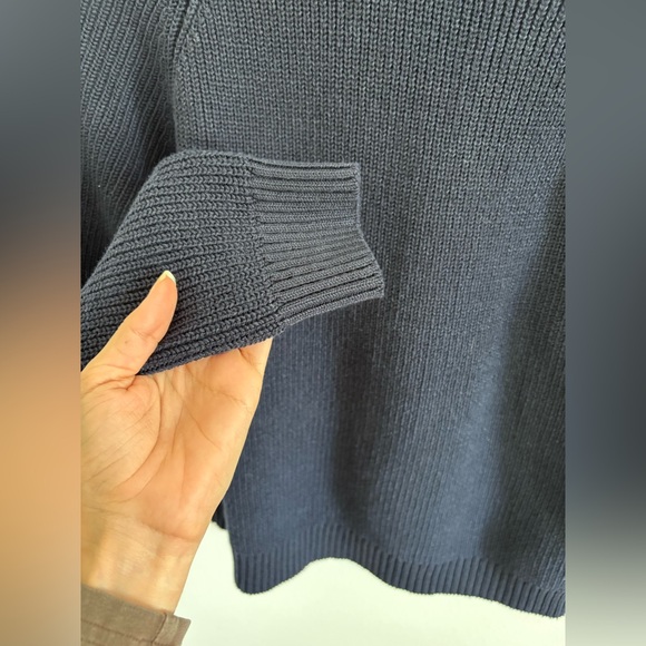 Sézane Knit Jumper with Gold Button Detail Navy Blue Sweater - Picture 6 of 11